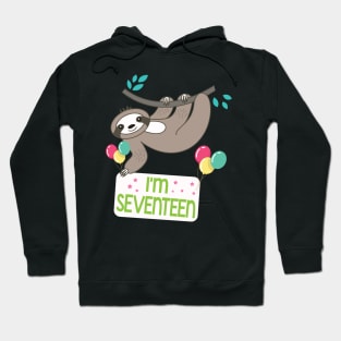 Cute Sloth On Tree I'm Seventeen Years Old Born 2003 Happy Birthday To Me 17 Years Old Hoodie